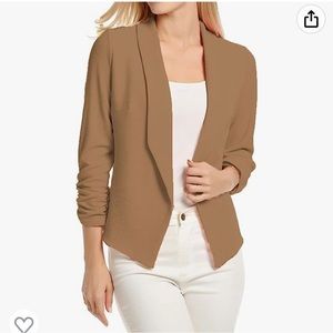 Khaki Lightweight Open Front 3/4 Sleeve Blazer, Size S